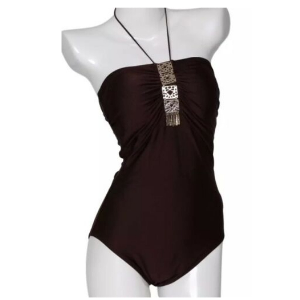 Gottex Women's Classics Halter Top One Piece Swimsuit Chocolate Size 8/38